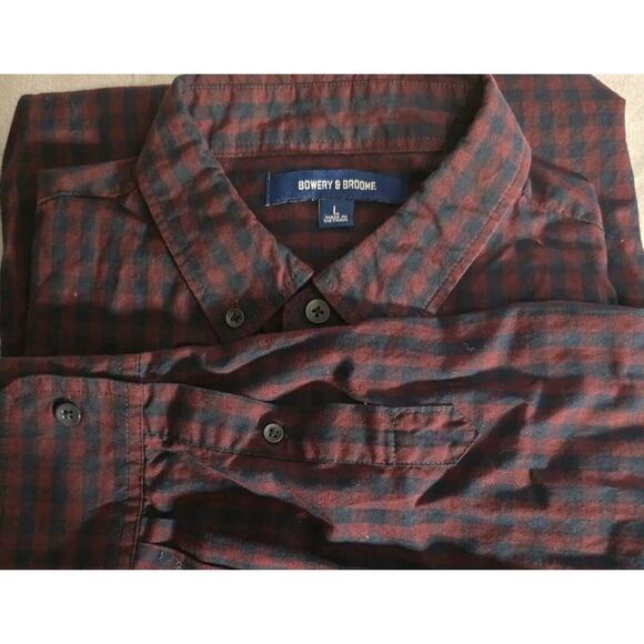 Bowery & Broome Shirt Mens L Red Blue Plaid Button Down Long Sleeve Casual - Picture 4 of 4